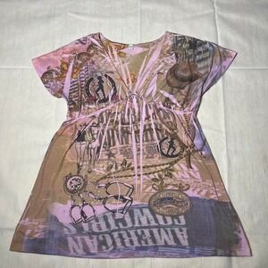Y2K style American cowgirls pink graphic babydoll top